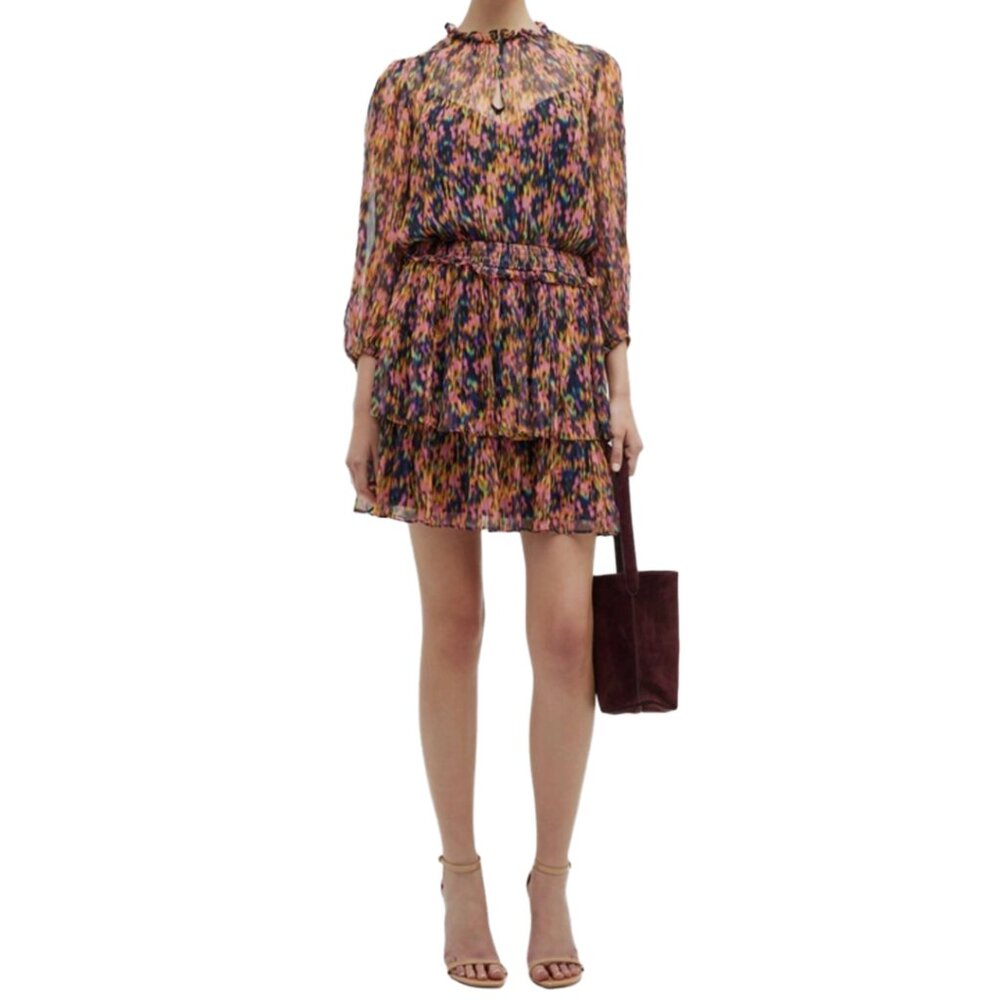 Shoshanna Chiffon Tiered Abstract Print Tana Mini Dress Dopamine Maximalist‎